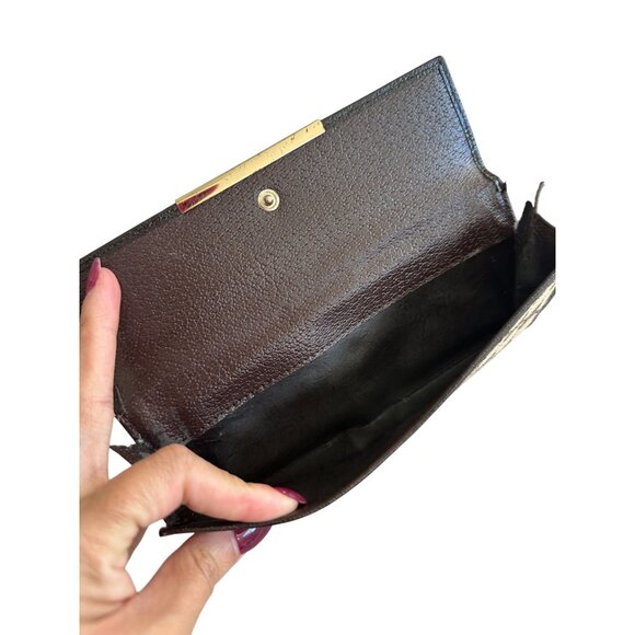 GUCCI Brown Leather Canvas Logo Long Wallet - Picture 7 of 10